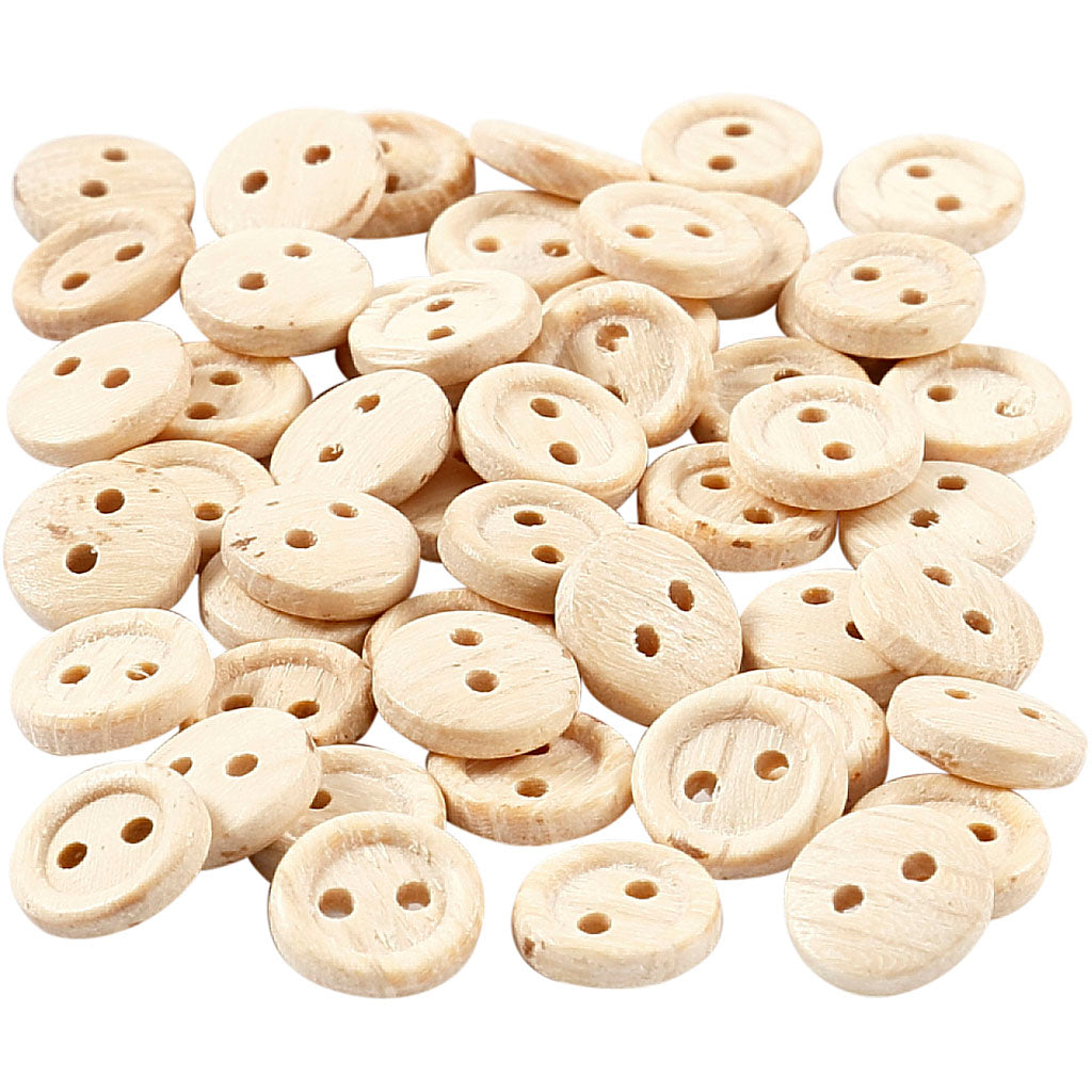 Boutons en bois Creativ company, d 8 mm, 2 trous, 50 pièces, 1 boîte