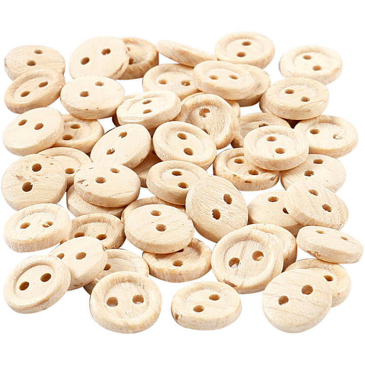 Boutons en bois Creativ company, d 8 mm, 2 trous, 50 pièces, 1 boîte