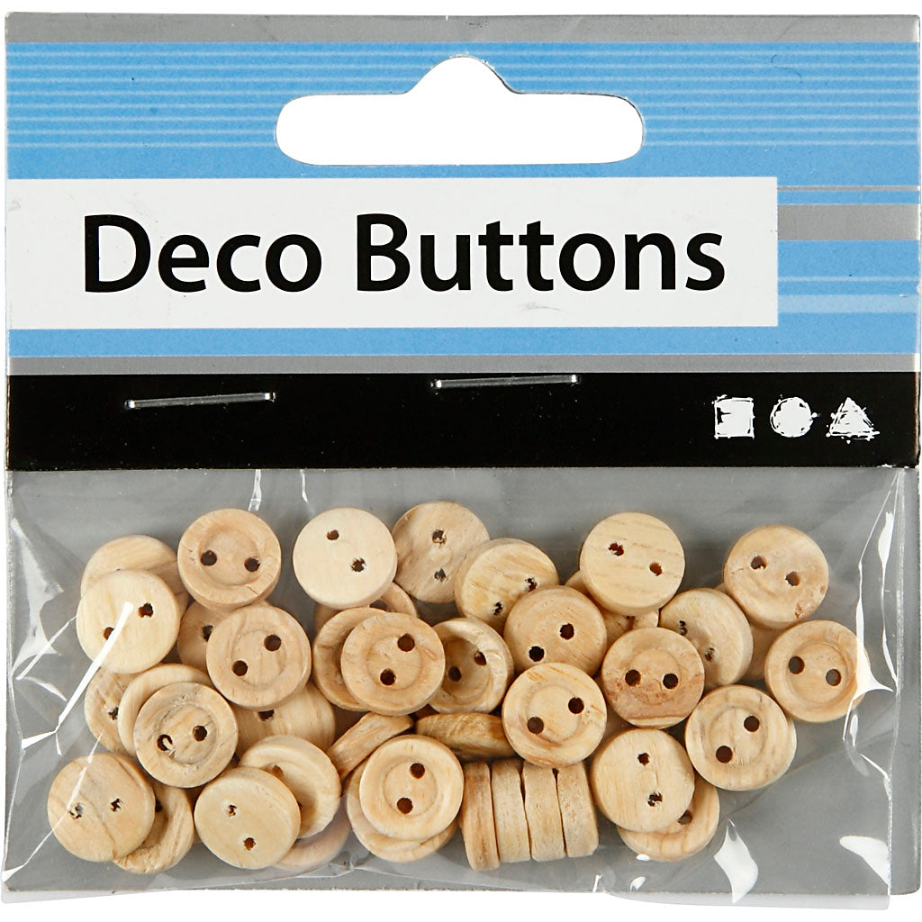 Boutons en bois Creativ company, d 8 mm, 2 trous, 50 pièces, 1 boîte