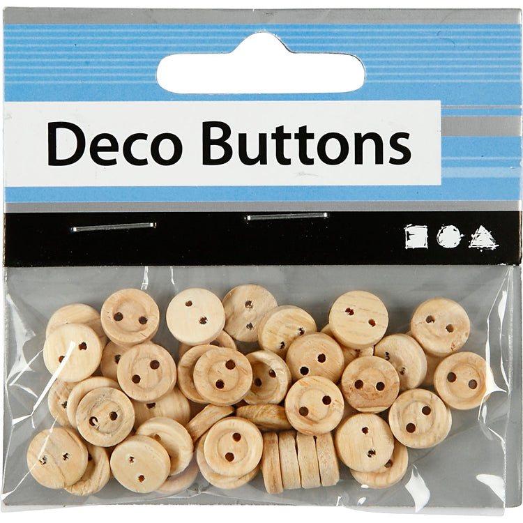 Boutons en bois Creativ company, d 8 mm, 2 trous, 50 pièces, 1 boîte