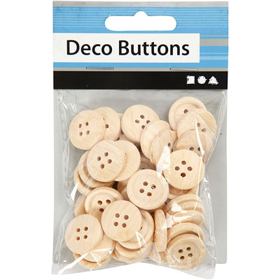 Boutons en bois Creativ company, d 18 mm, 4 trous, 40 pièces 1 boîte