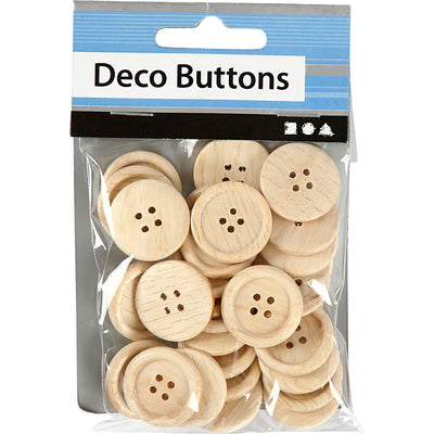 Boutons en bois Creativ company, d 23 mm, 4 trous, 30 pièces, 1 boîte