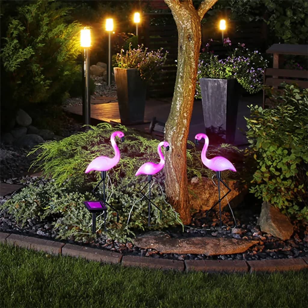 Salut salut les broches au sol 3 St solaire LED Flamingo