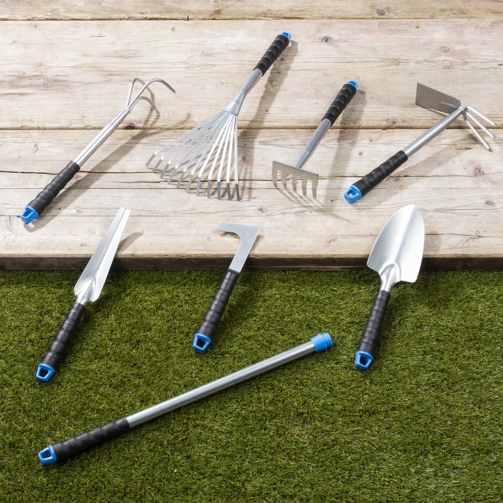 Hi Hi Set à outils de jardin en 8 parties en métal couleur argentée