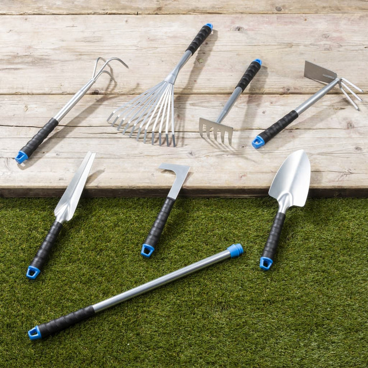 Hi Hi Set à outils de jardin en 8 parties en métal couleur argentée