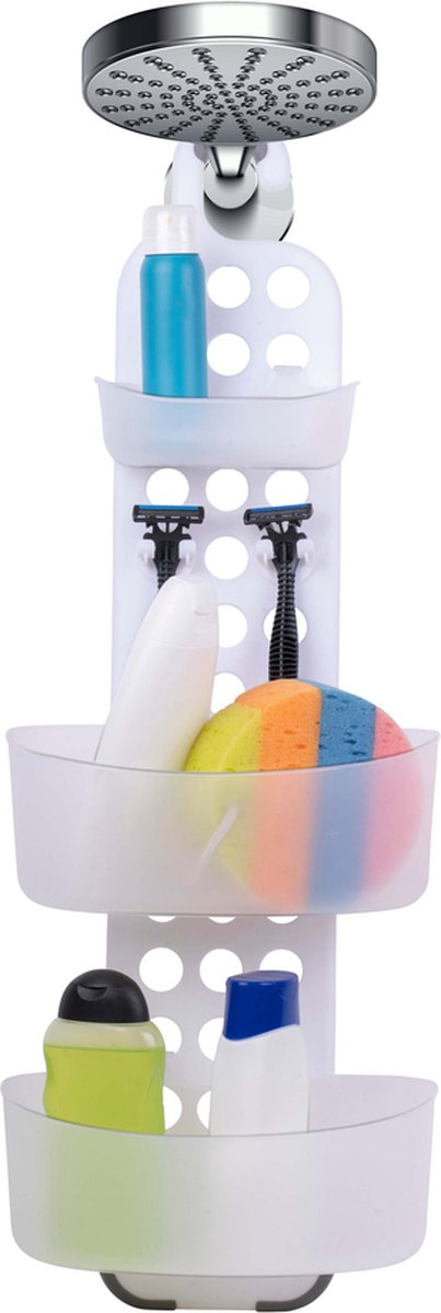 Support de douche suspendu Alpina - 71x25 cm - support de douche sans perçage - tiroirs réglables - blanc