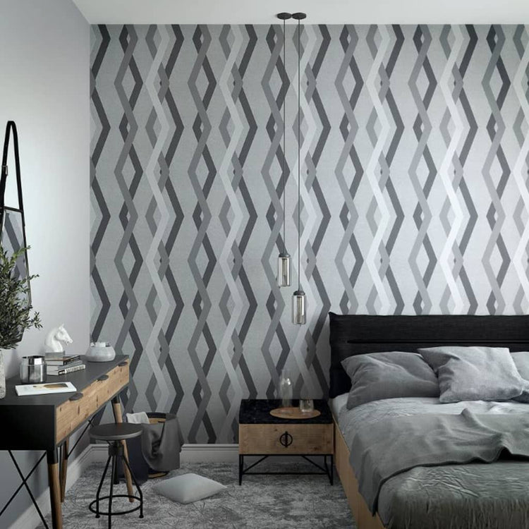 Murau nord North Wall Wallpaper Topchic Graphic Lignes diamants gris et noir