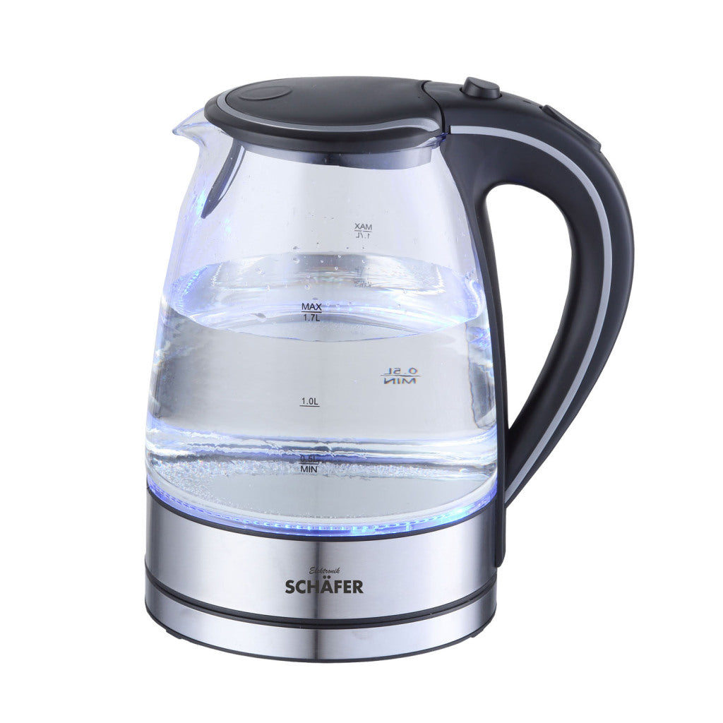 Schafer schäfer en verre bouilloire 1.7L 2200W en acier inoxydable noir
