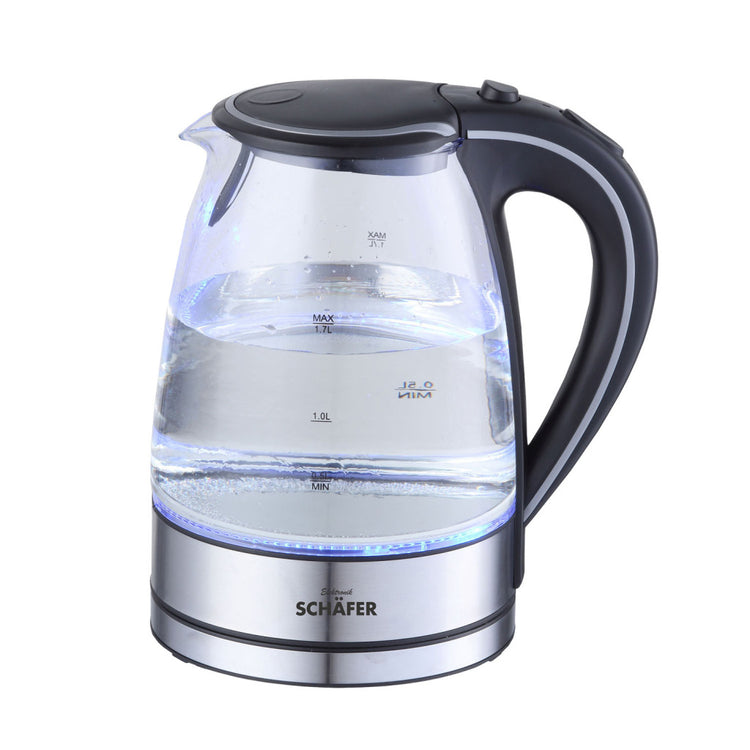 Schafer schäfer en verre bouilloire 1.7L 2200W en acier inoxydable noir