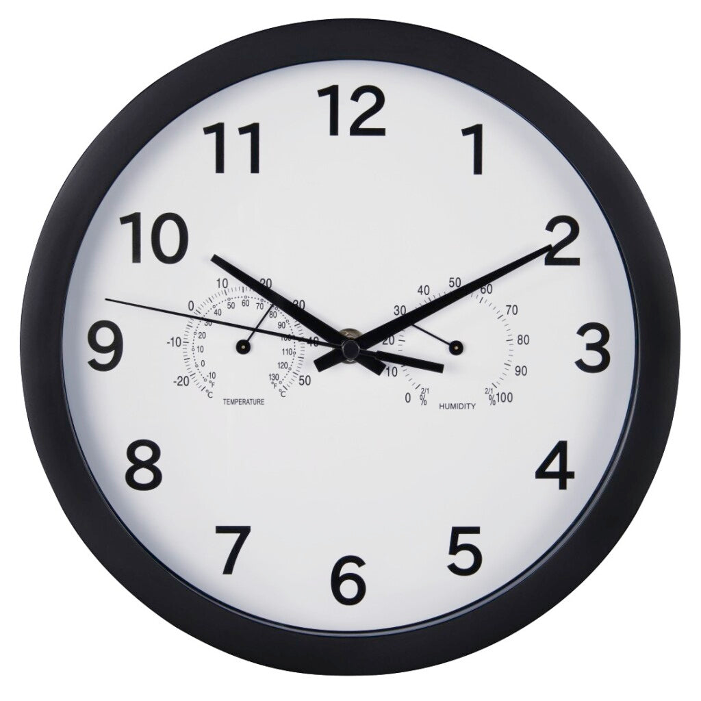 Horloge murale hama pure plus Ø 25 cm avec thermo-hygromètre bras sage noir