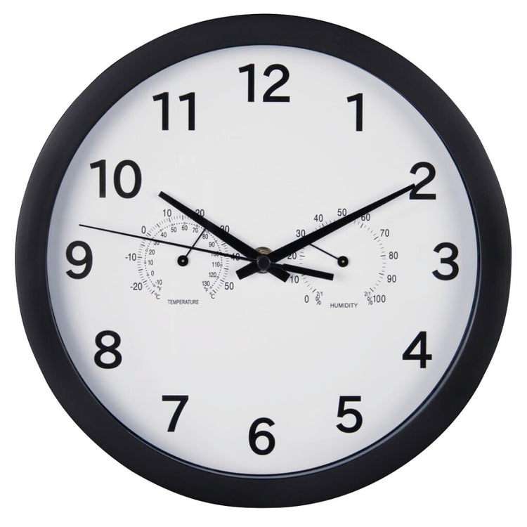 Horloge murale hama pure plus Ø 25 cm avec thermo-hygromètre bras sage noir