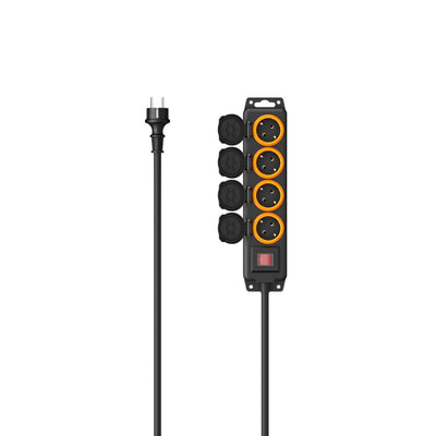 Hama prise 4 voies pour interrupteur extérieur IP44 montage mural 2 m noir.