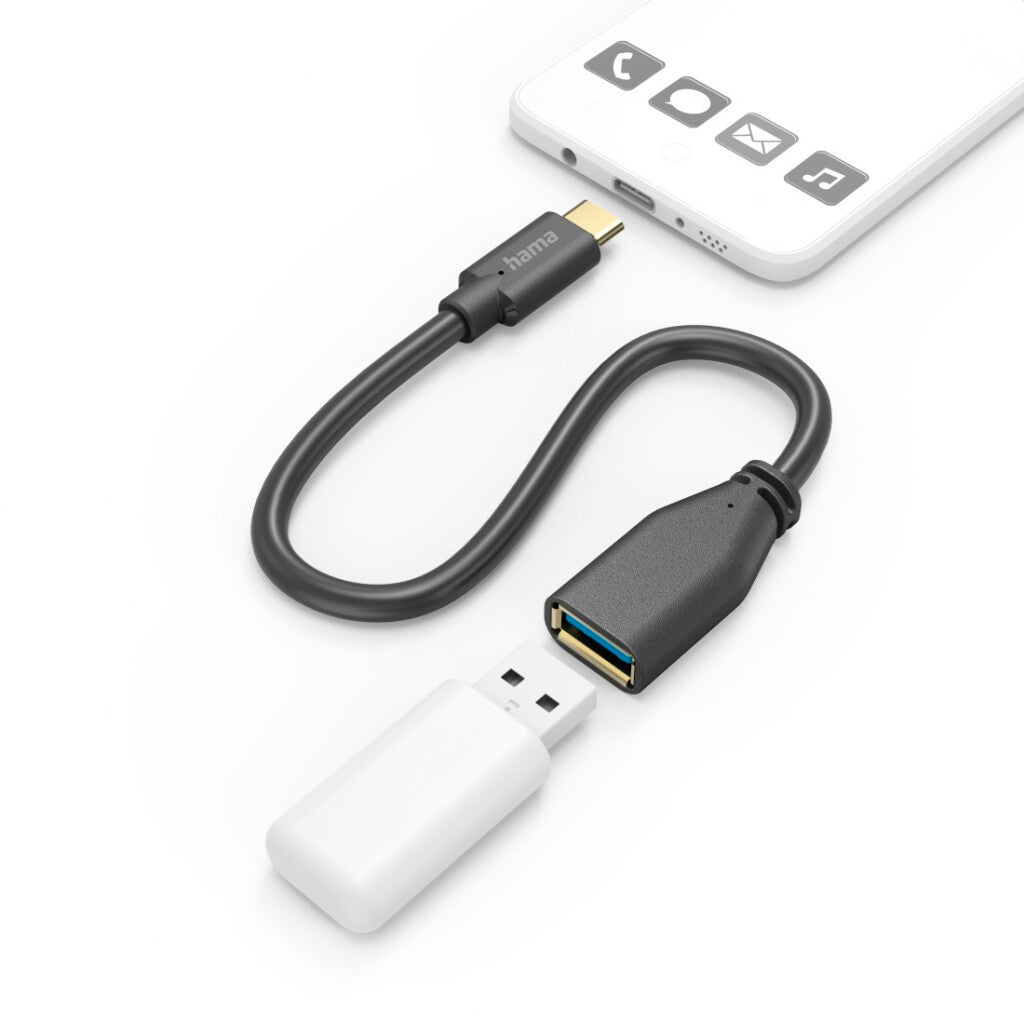 Hama Câble adaptateur USB OTG fiche USB-C - connexion USB-A 15 cm noir