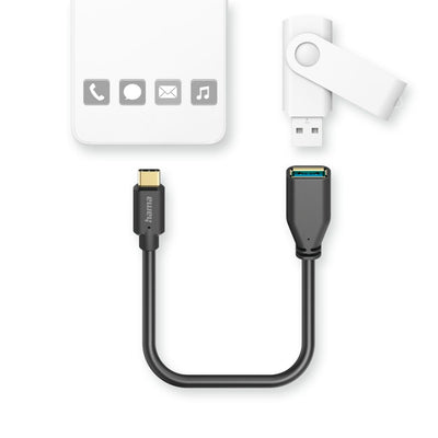 Hama Câble adaptateur USB OTG fiche USB-C - connexion USB-A 15 cm noir