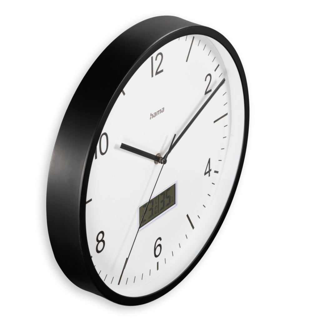 Hama horloge murale dcf Lanzarote ne tique pas + thermomètre et hygromètre 35 cm noir et blanc