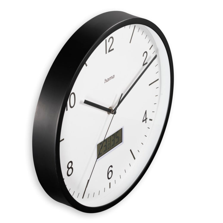 Hama horloge murale dcf Lanzarote ne tique pas + thermomètre et hygromètre 35 cm noir et blanc