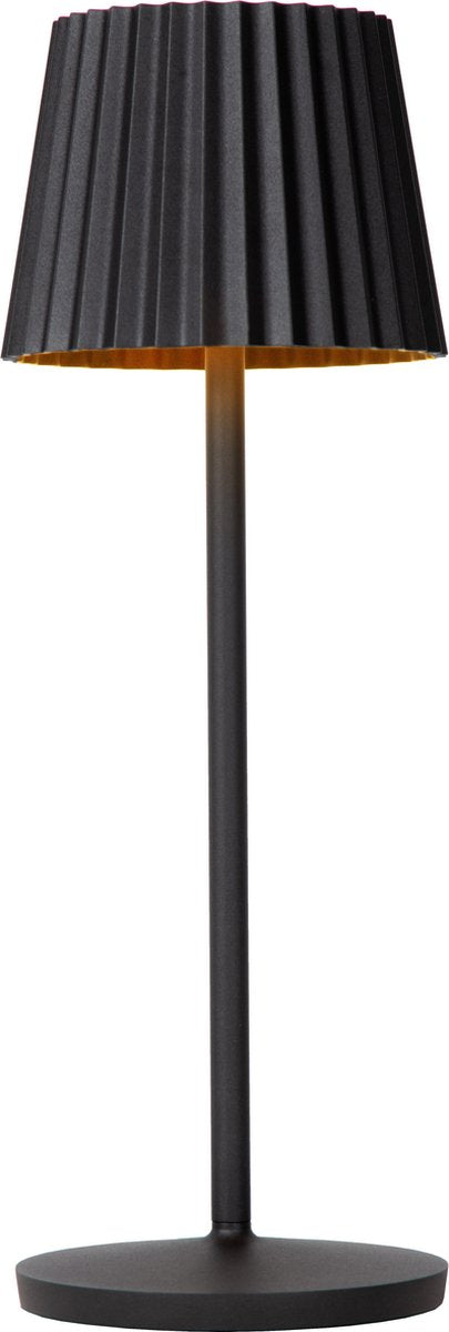 Lucide justine - lampe de table rechargeable intérieur extérieur - batterie rechargeable - led dimmable - 1x2w 2700k - ip54 - avec station de recharge sans fil - noir