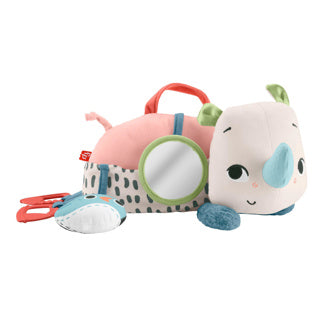 Fisher-Price sur le ventre jouant au rhinocéros errant