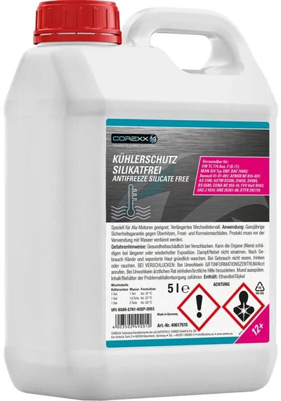 Produit de protection radiateur Corexx sans silicate g12+. antigel sans silicate (g12+) 5l