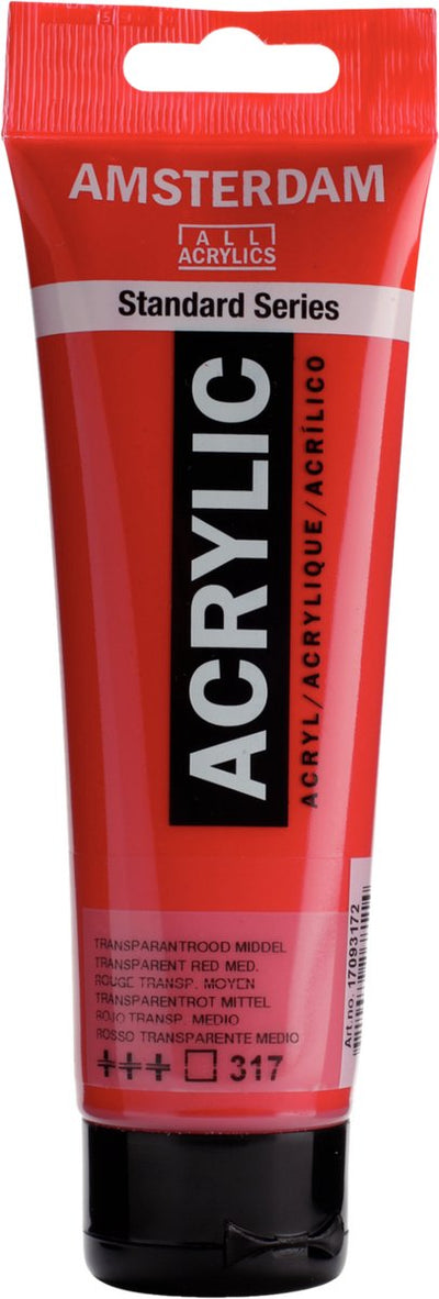 Peinture acrylique série standard Amsterdam tube 120 ml rouge transparent médium 317