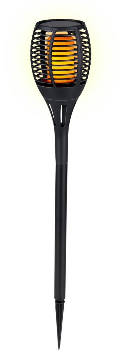 Flamme de torche de jardin solaire Grundig - Effet de flamme LED avec 30 LED - Protection contre les éclaboussures IP44 - Éclairage de jardin solaire - Durée de combustion 6 heures - ø9 x 59 cm - noir