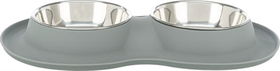 Trixie Food Bowl Bin Double Silicone en acier inoxydable gris