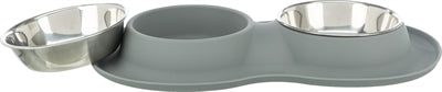Trixie Food Bowl Bin Double Silicone en acier inoxydable gris