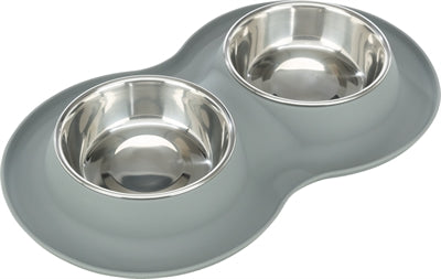 Trixie Food Bowl Bin Double Silicone en acier inoxydable gris