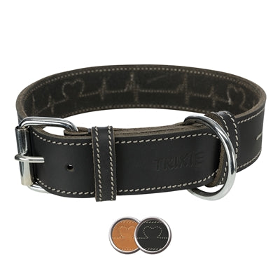 Trixie collier pour chien rustique en cuir gras battement de coeur noir
