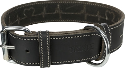 Trixie collier pour chien rustique en cuir gras battement de coeur noir