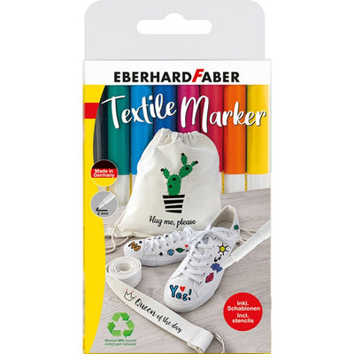 Eberhard Faber Eberhard Faber Textielmarker 8 pièces dans le cas + 4 pochoirs avec modèles