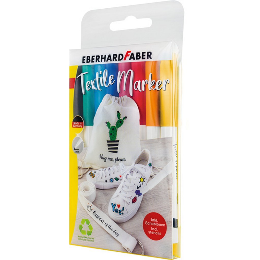 Eberhard Faber Eberhard Faber Textielmarker 8 pièces dans le cas + 4 pochoirs avec modèles