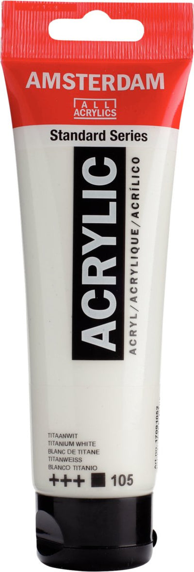 Peinture acrylique série standard Amsterdam tube 120 ml blanc titane 105