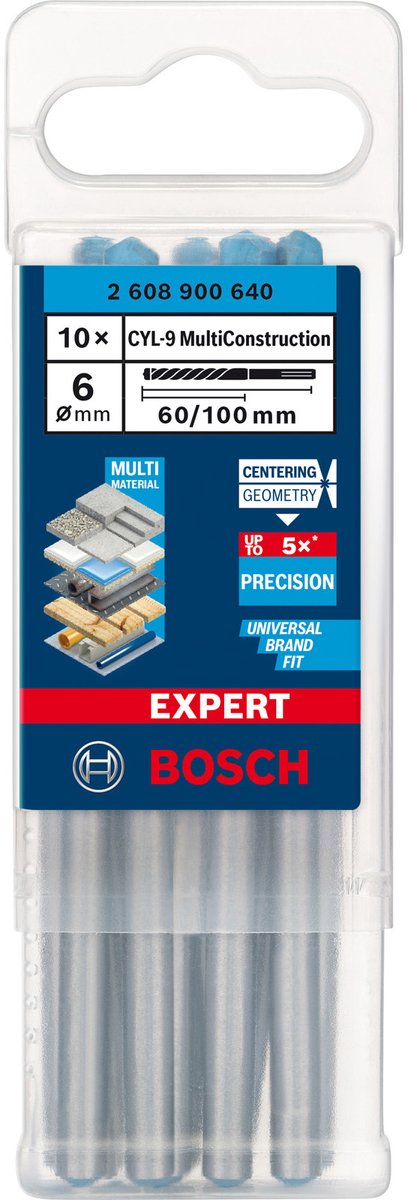 Bosch expert perceuse universelle cyl-9 multiconstruction 10 pièces 6x60x100