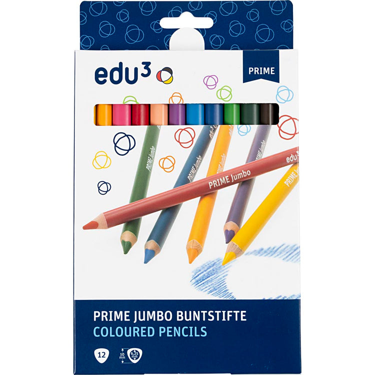Crayon de couleur Edu3 edu jumbo, épaisseur 10 mm, mine 6,25 mm, différentes couleurs, 12 pièces 1 boîte