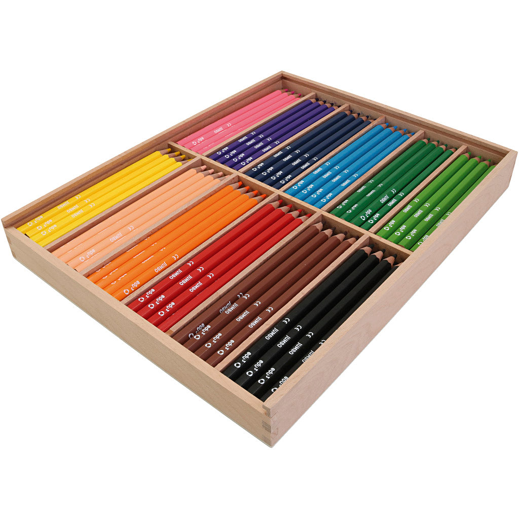 Crayons de couleur Edu3 edu jumbo, épaisseur 10 mm, recharge 5 mm, env. 144 pièces, différentes couleurs, 12x12 pièces 1 boîte