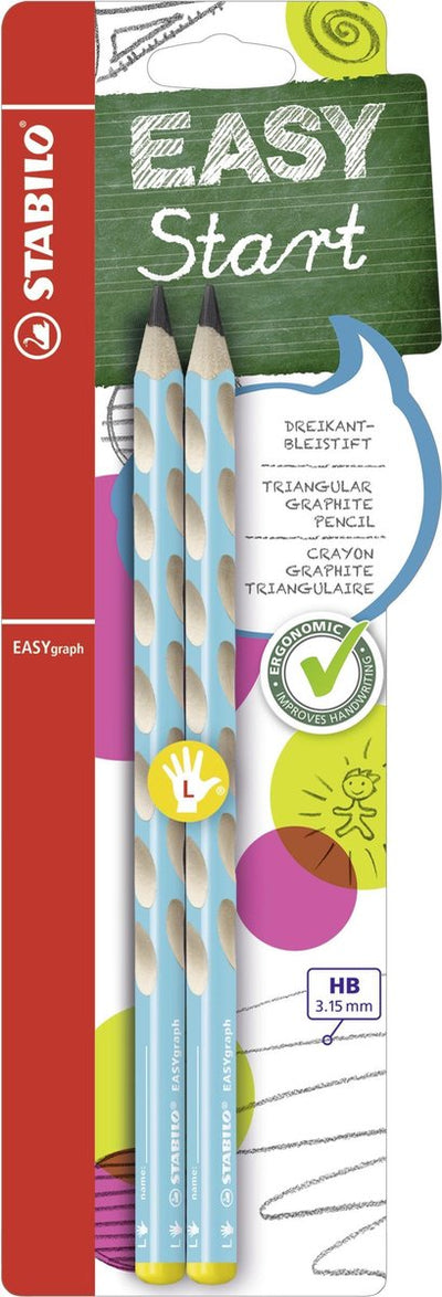 Stabilo easygraph - crayon graphite ergonomique - gaucher - dureté hb - bleu clair - 2 pièces