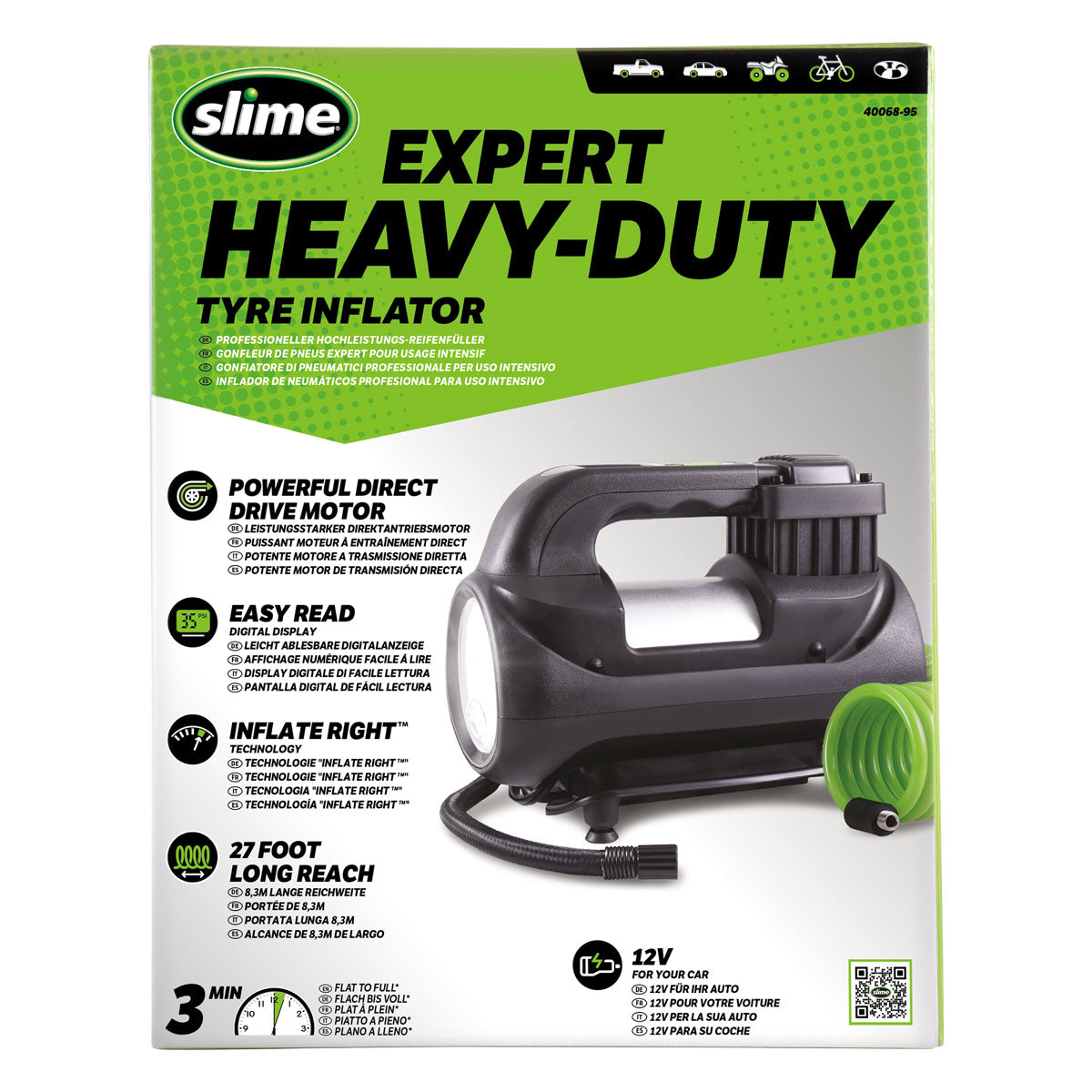Compresseur de gonflage de pneu numérique robuste Slime Expert 12 V