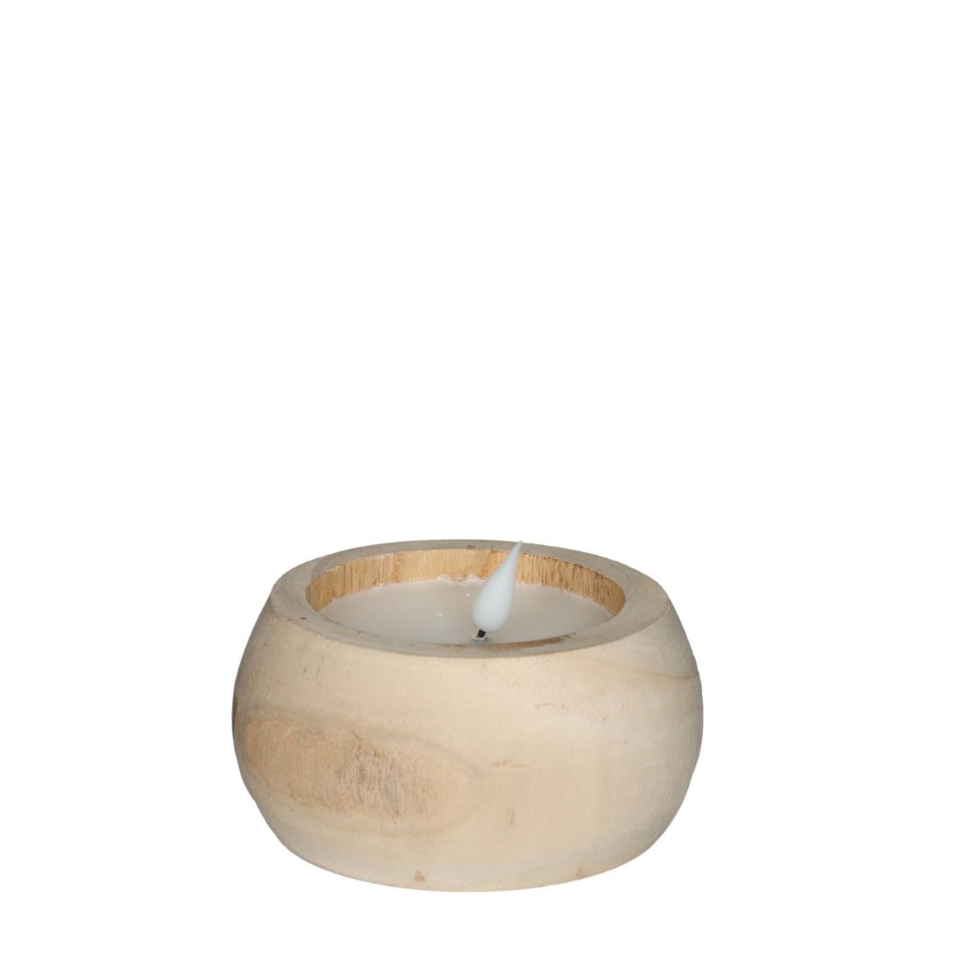 Idées bougie LED 4 saisons bois Ø12 h.6 cm avec minuterie marron