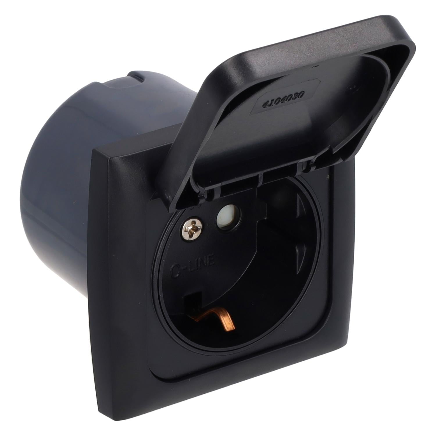 Prise murale C-line 230v avec couvercle rabattable + cadre de couvercle opale noir - sans emballage de vente