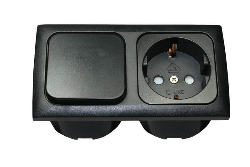 Combinaison interrupteur et prise murale C-line avec cadre opale 2x noir