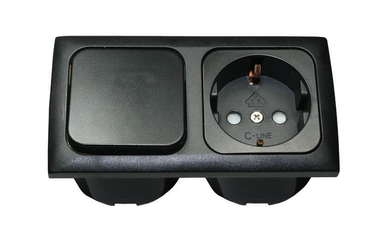 Combinaison interrupteur et prise murale C-line avec cadre opale 2x noir