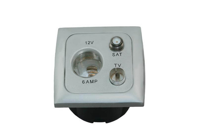 Prise C-line 12 volts avec antenne et connexion satellite avec cadre gris opale