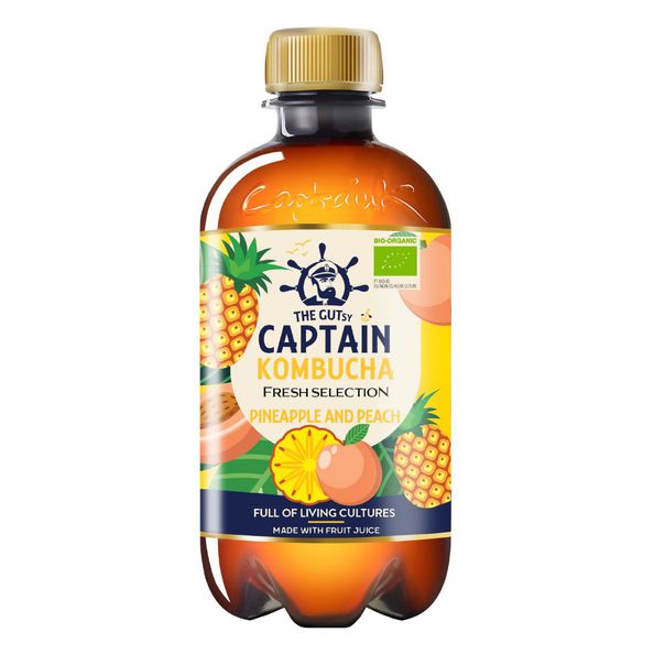 The Gutsy Captain Kombucha Ananas Pêche Bio (12x 400ml) (sphère)
