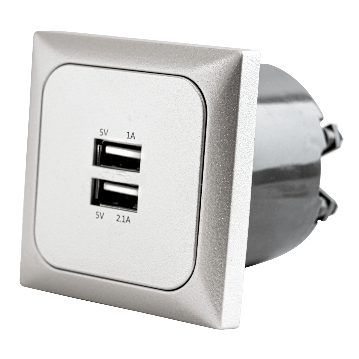 Prise murale C-line avec double chargeur USB-A avec cadre opale argent