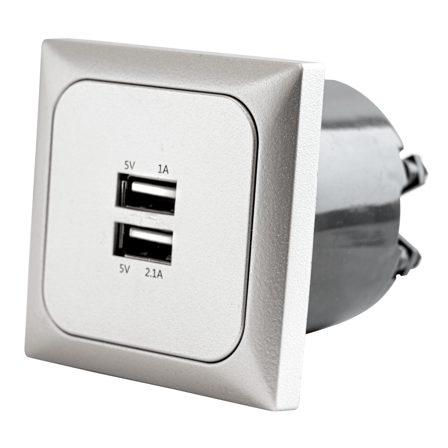 Prise murale C-line avec double chargeur USB-A avec cadre opale argent