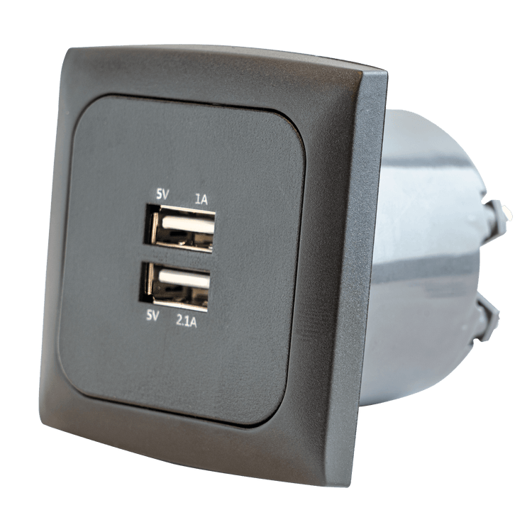 Prise murale C-line avec double chargeur USB-A avec cadre opale anthracite - sans emballage de vente