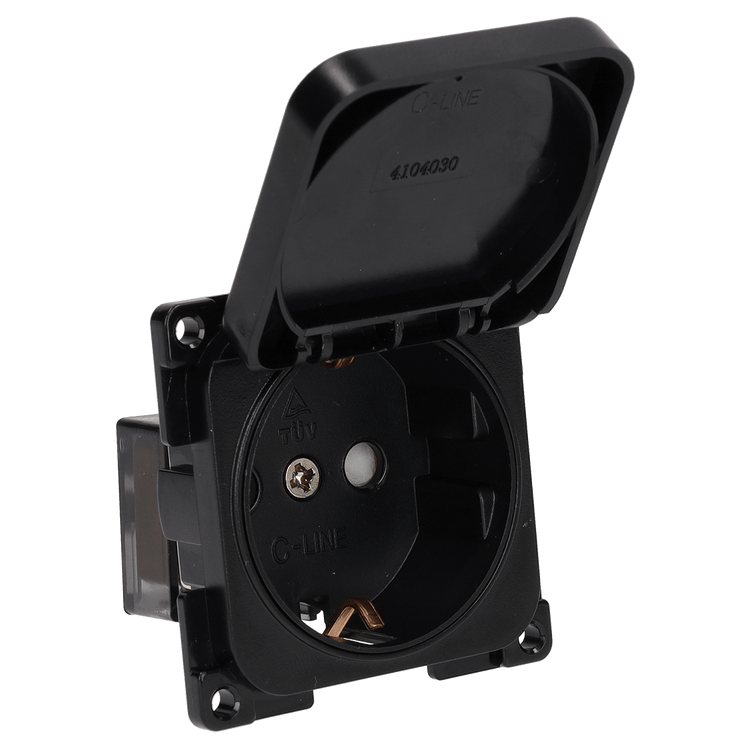 Prise murale C-line 230v avec couvercle rabattable noir - sans emballage de vente
