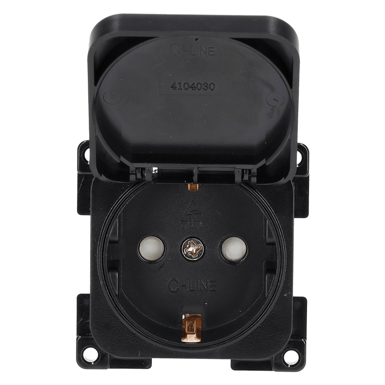 Prise murale C-line 230v avec couvercle rabattable noir - sans emballage de vente