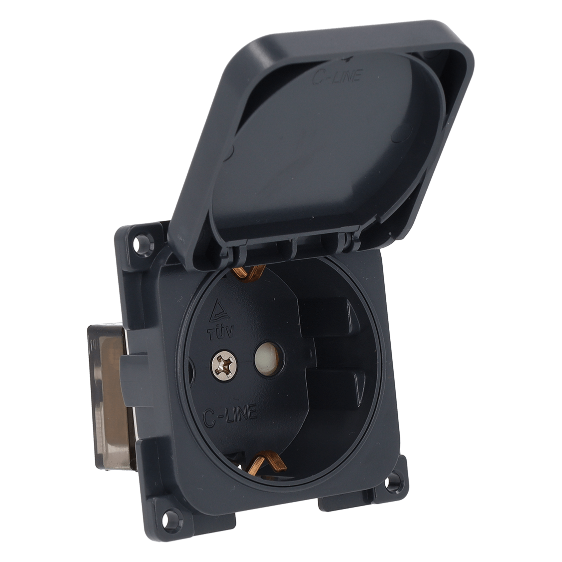 Prise murale C-line 230v avec couvercle rabattable anthracite